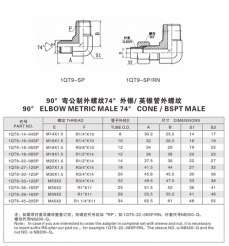 扩口式管接头—90°弯公制外螺纹74°外锥/ 英锥管外螺纹