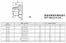 锥管螺纹管接头—美制布锥管外螺纹堵头