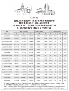 扩口式管接头—美制JIC外螺纹74°外锥/ SAE外螺纹带O形 圈轻系列ISO 11926-3主支三通